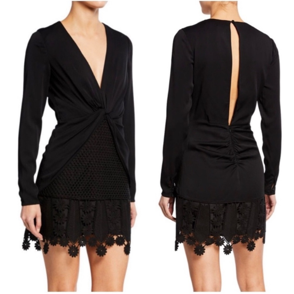 Self-Portrait Black Long Sleeve Dress with Lace Detail